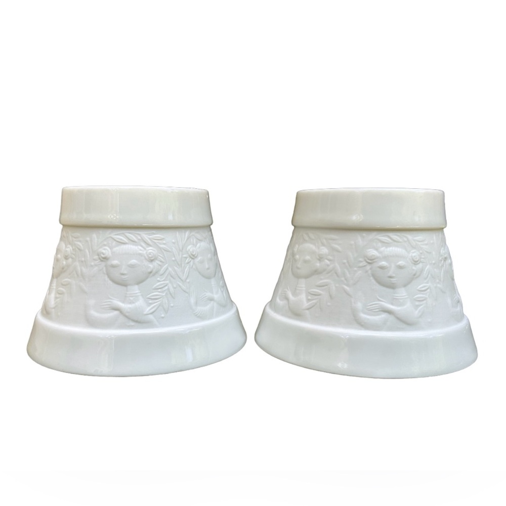 Pair of Wiinblad By Rosenthal Signed Porcelain Relief Candle Holders MCM